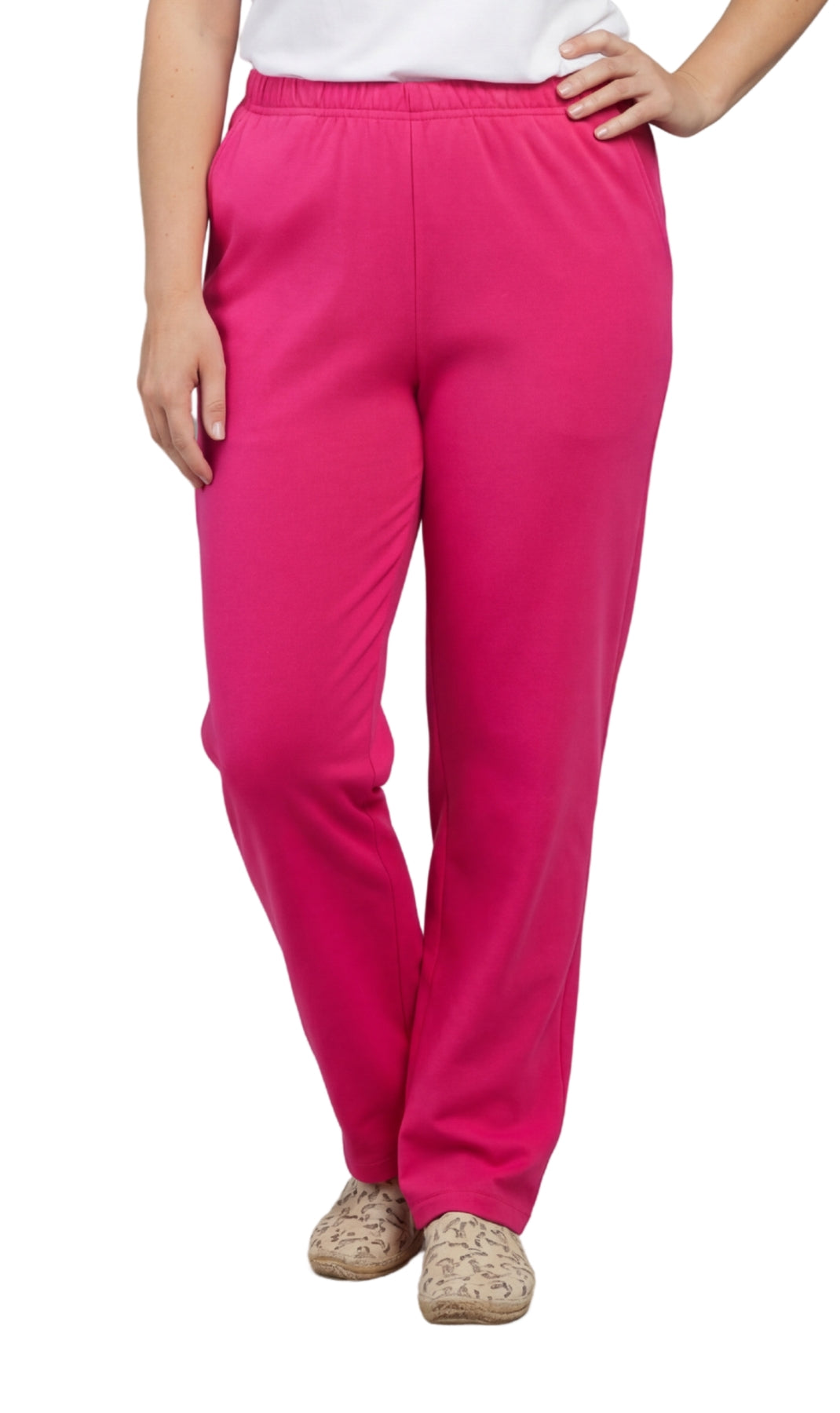 Women's Pull-On Flat Front Knit Pants — Cotton Blend Elastic Waist
