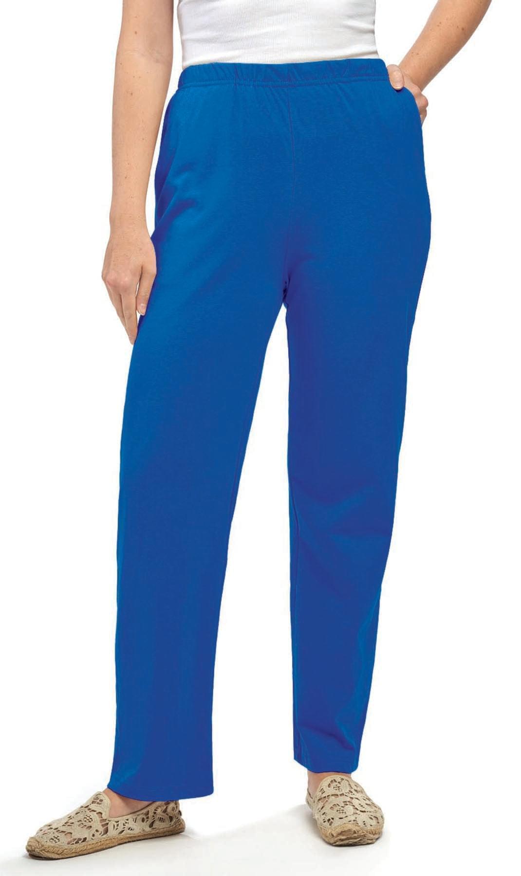 Women's Pull-On Flat Front Knit Pants — Cotton Blend Elastic Waist