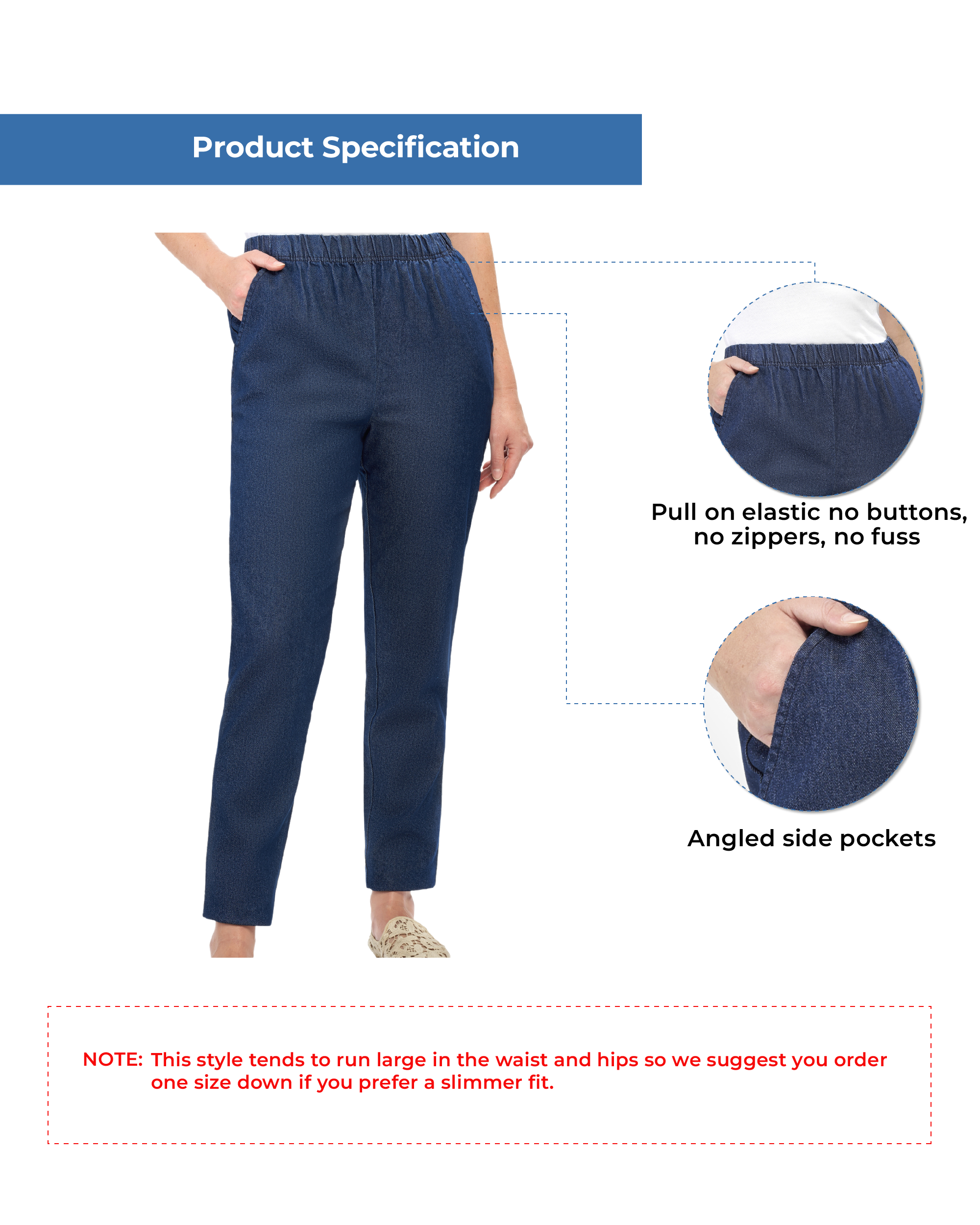 Women's Lightweight Pull-On Denim Jeans — Elastic Waist No Zipper